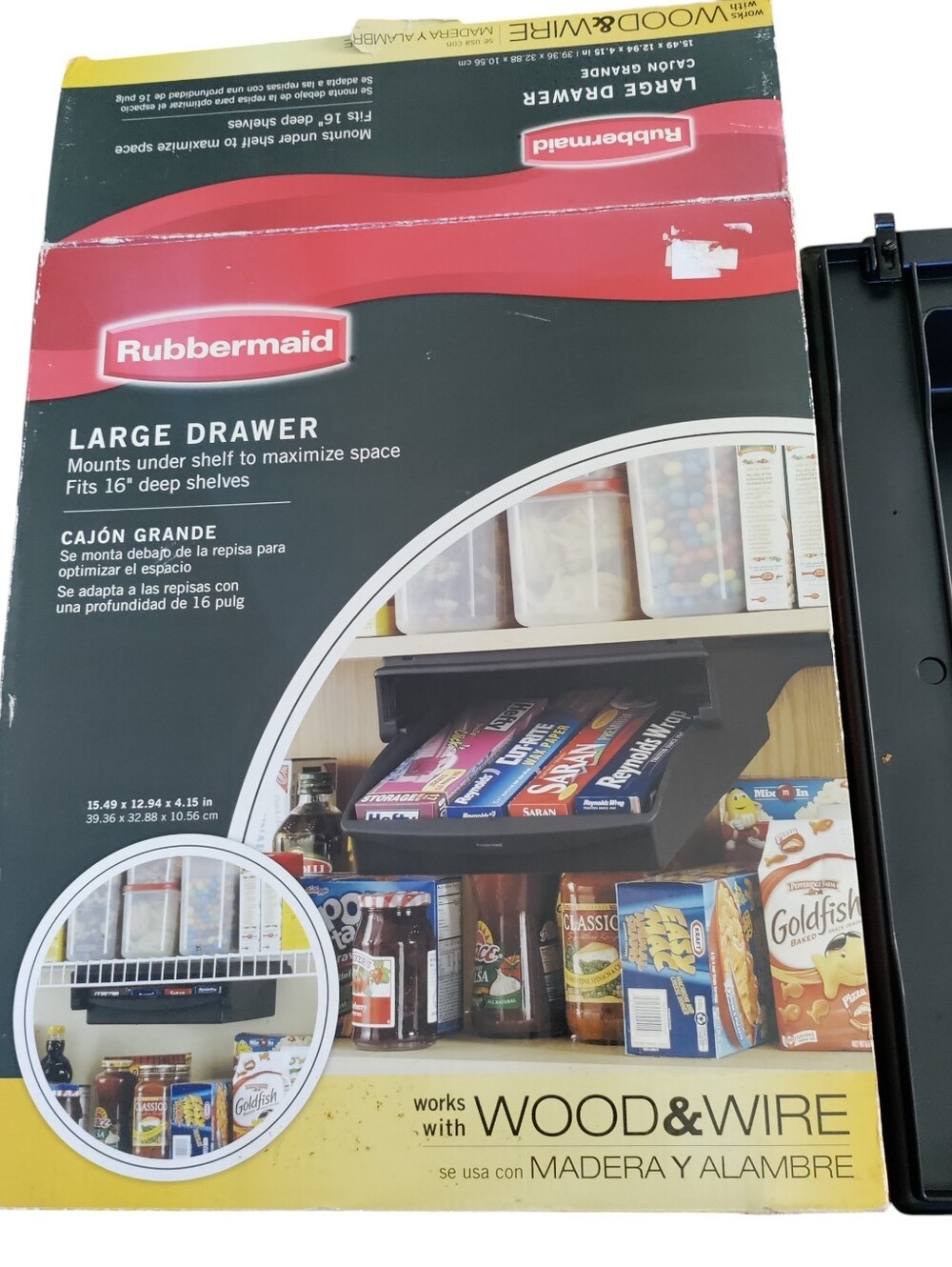 Rubbermaid Large Drawer Mountable Under Cabinet/Shelf Wood Wire Compatible
